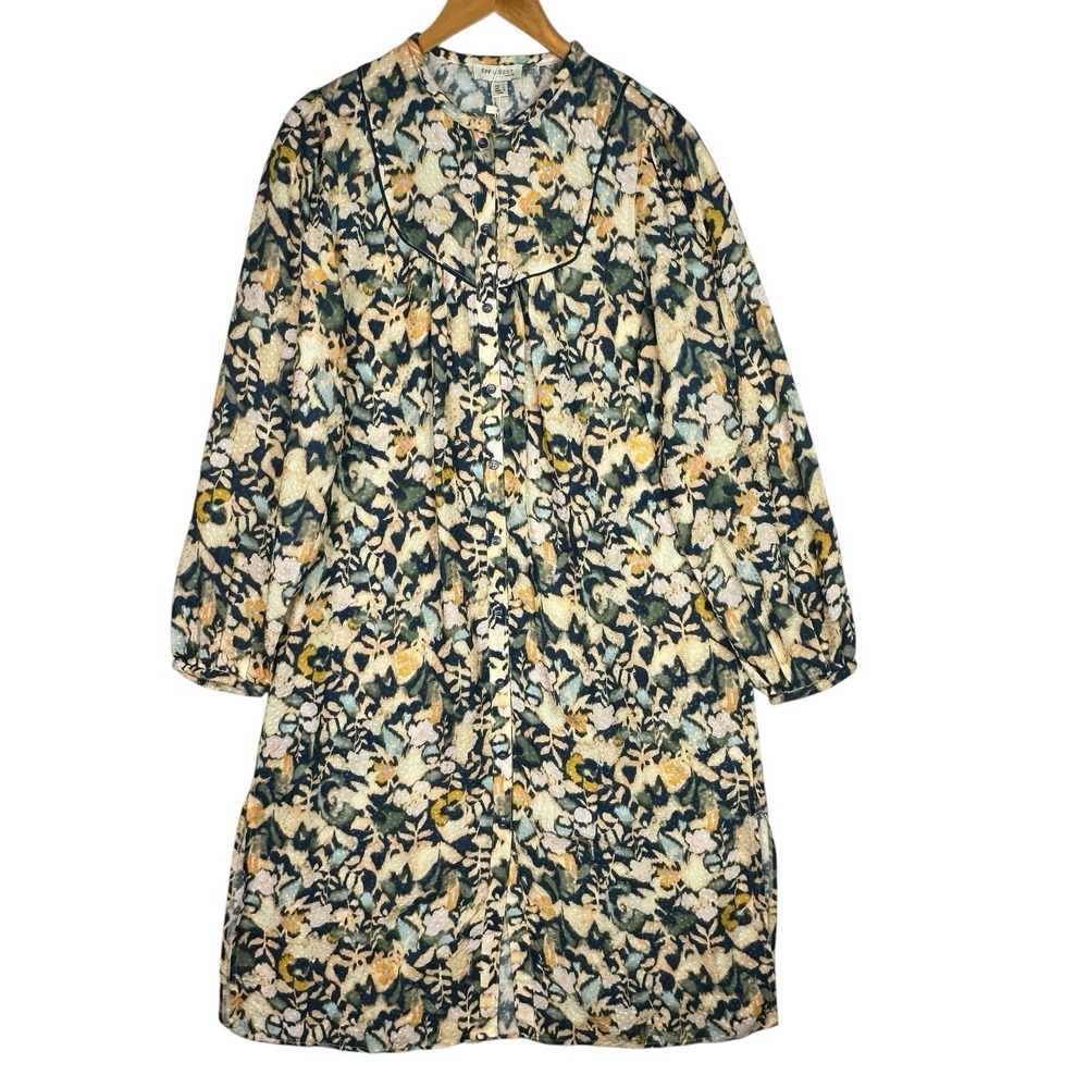 Anthropologie See U Soon Floral Midi Dress S Button Front Long Sleeve NWT